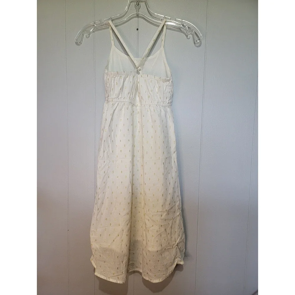 Girl's White Hi Lo Halter Dress with Gold Embroidered Detail‎ Small 6-7